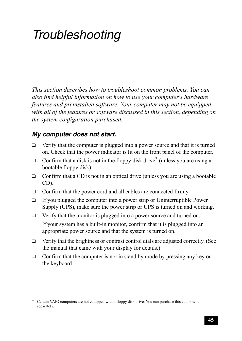 Troubleshooting | Sony PCV-RZ40C User Manual | Page 45 / 52