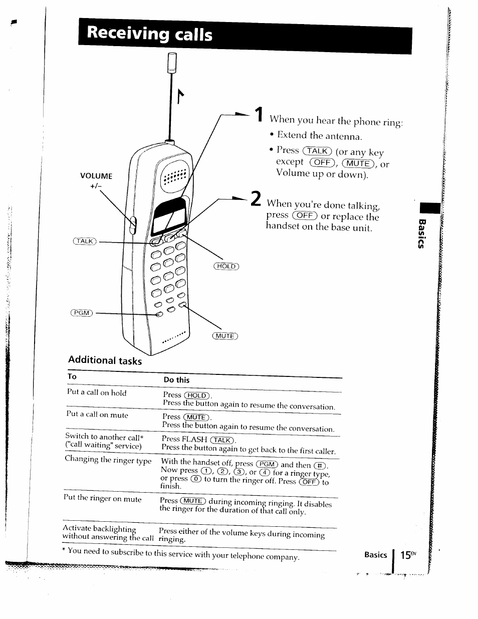 Receiving calls | Sony SPP-ID910 User Manual | Page 15 / 31