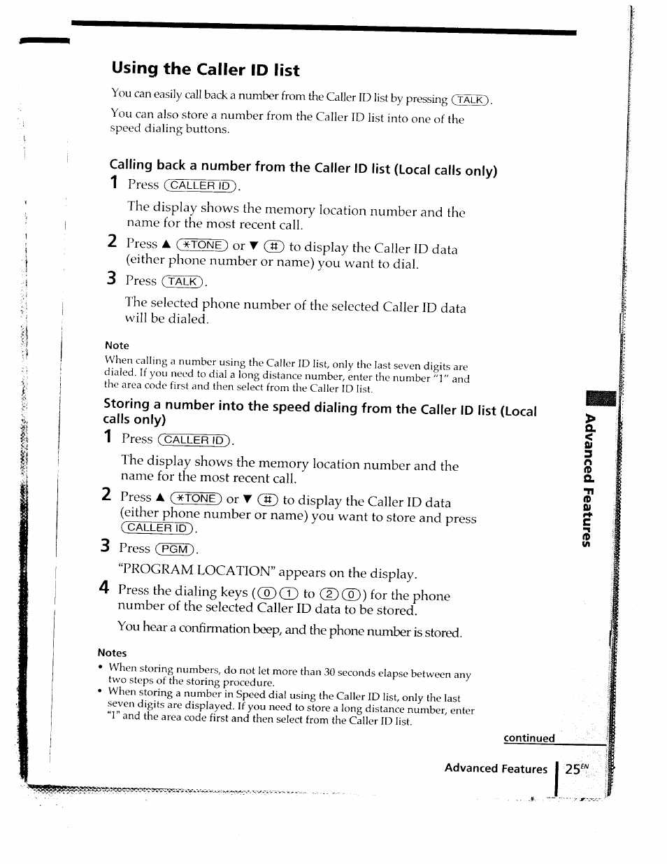 Using the caller id list | Sony SPP-ID910 User Manual | Page 25 / 31