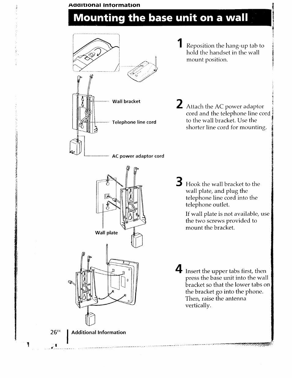 Aaaiiionai intormation, Mounting the base unit on a wall | Sony SPP-ID910 User Manual | Page 26 / 31