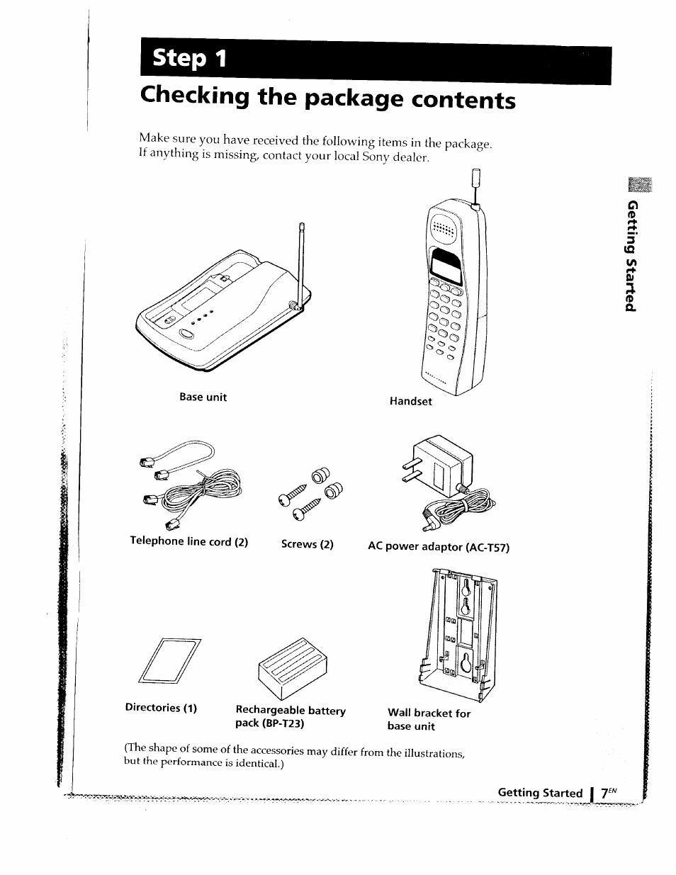 Checking the package contents, Step 1 | Sony SPP-ID910 User Manual | Page 7 / 31