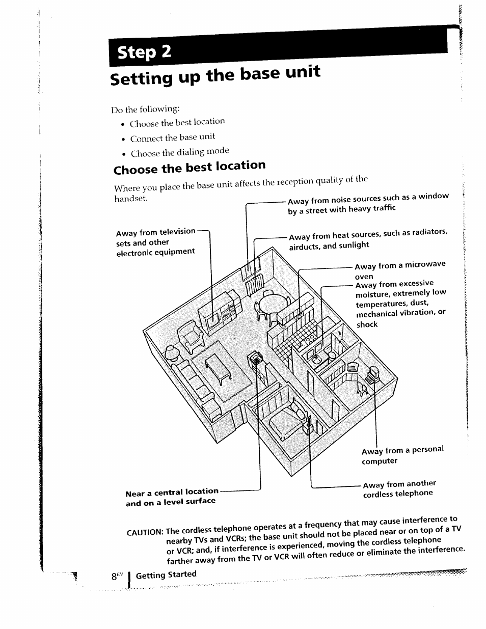 Setting up the base unit, Choose the best location, Step 2 | Sony SPP-ID910 User Manual | Page 8 / 31