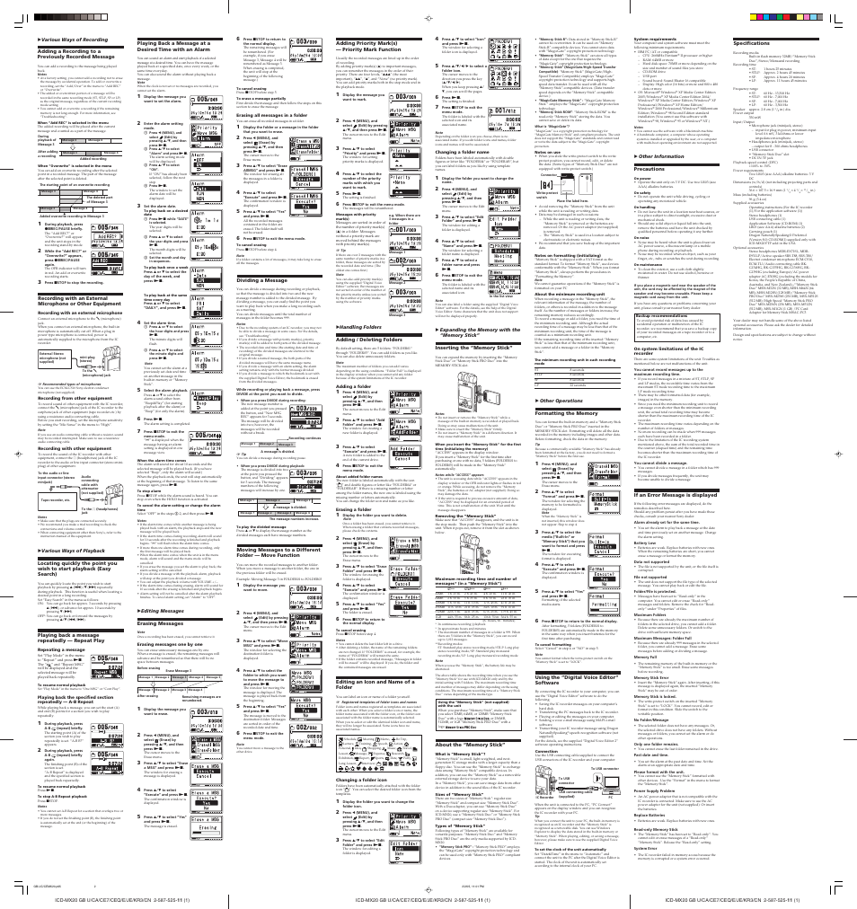 Sony ICD-MX20 User Manual | Page 2 / 2