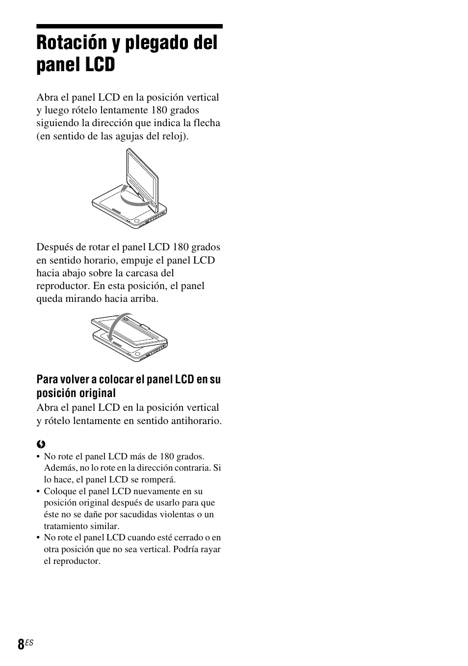 Rotación y plegado del panel lcd | Sony DVP-FX930 User Manual | Page 38 / 40