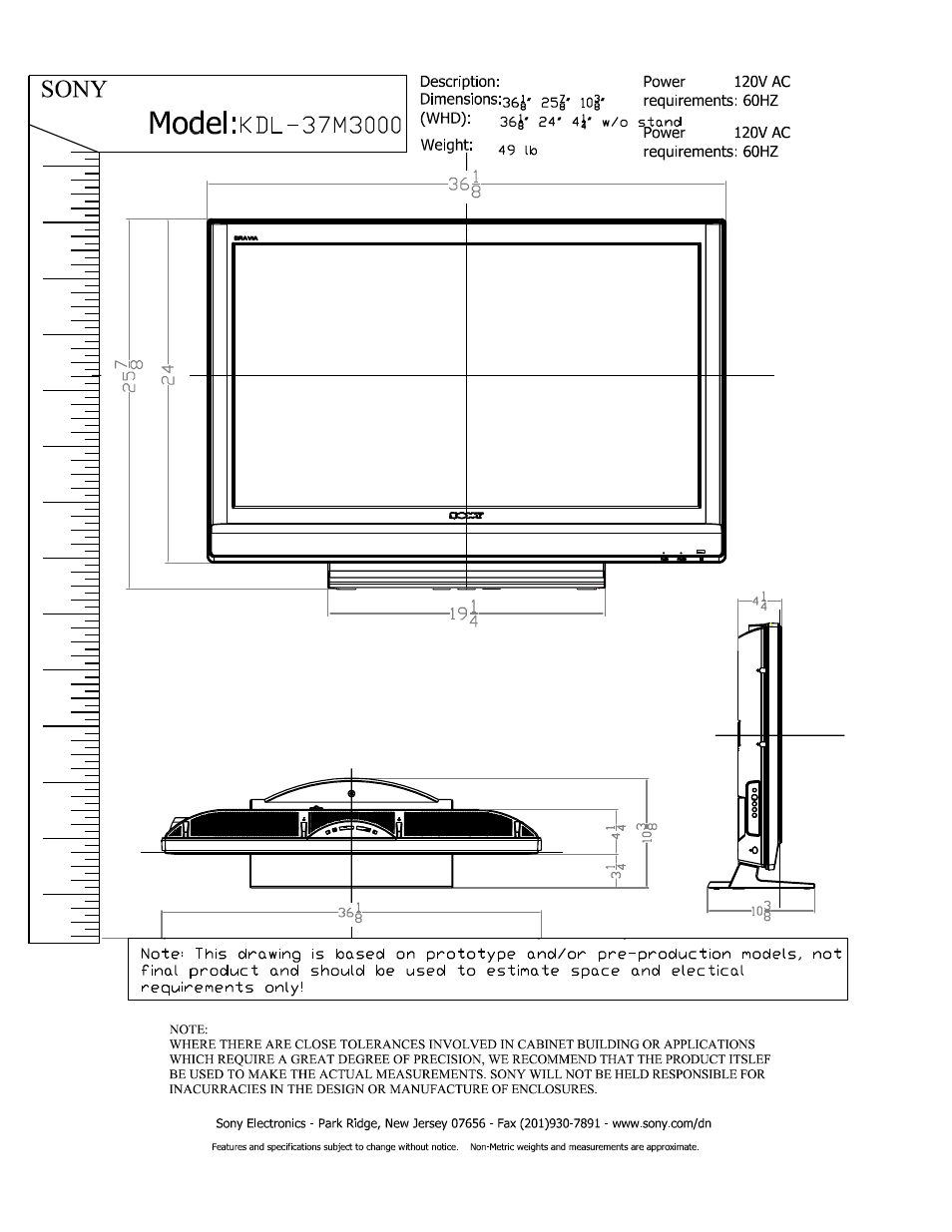 Sony KDL-37M3000 User Manual | 2 pages