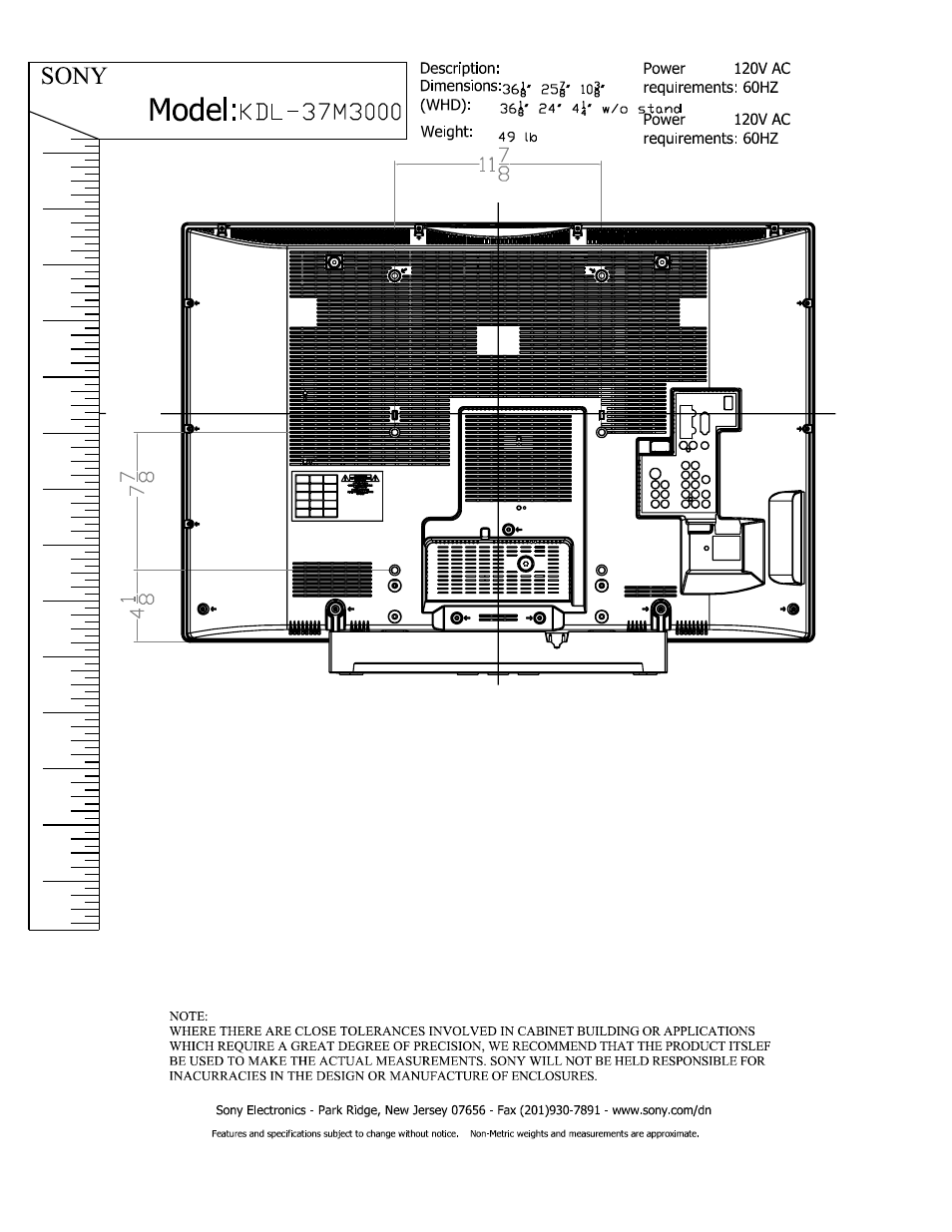 Sony model:kdl-37m3ooo | Sony KDL-37M3000 User Manual | Page 2 / 2