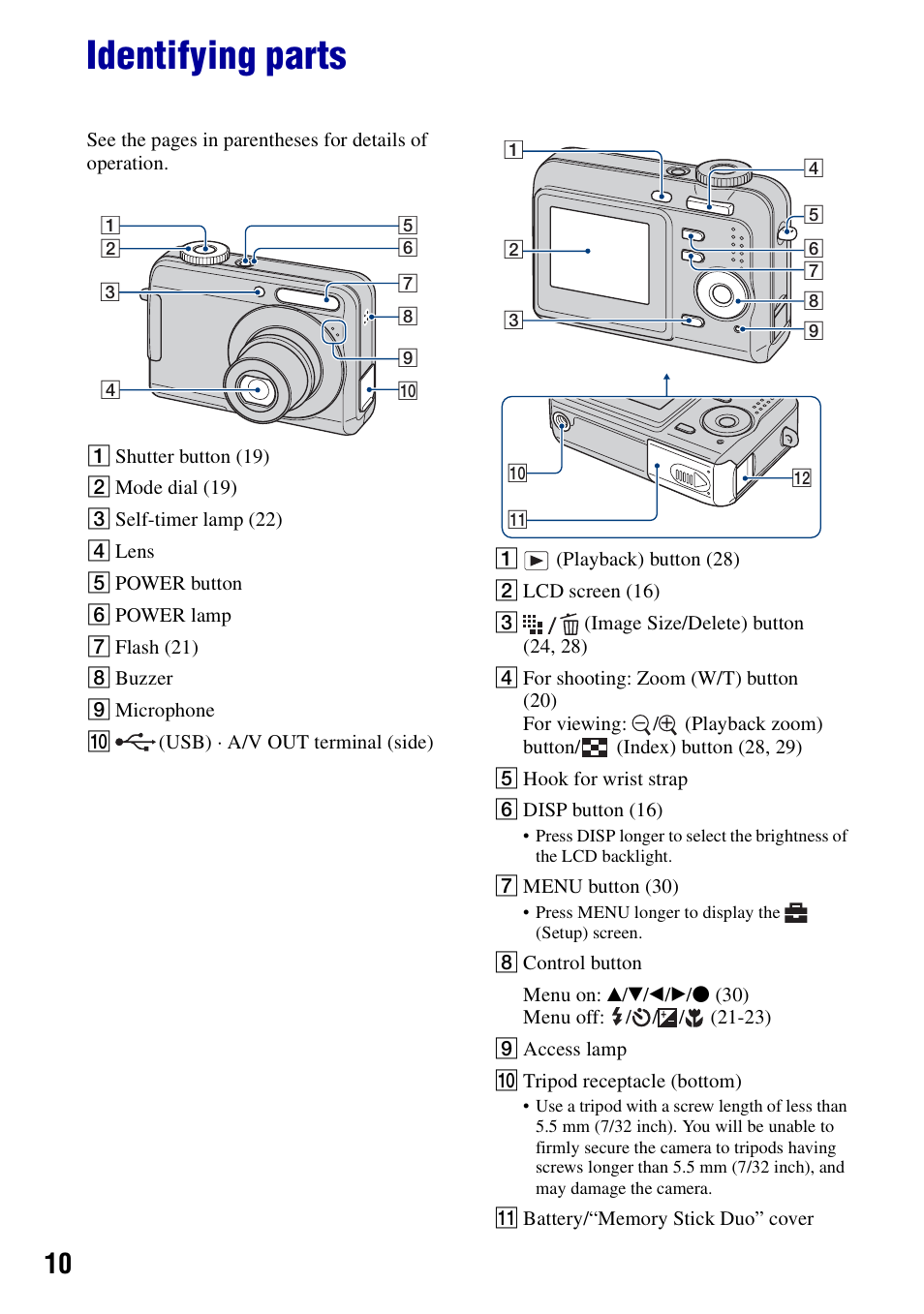 Identifying parts | Sony DSC-S700BDL User Manual | Page 10 / 101