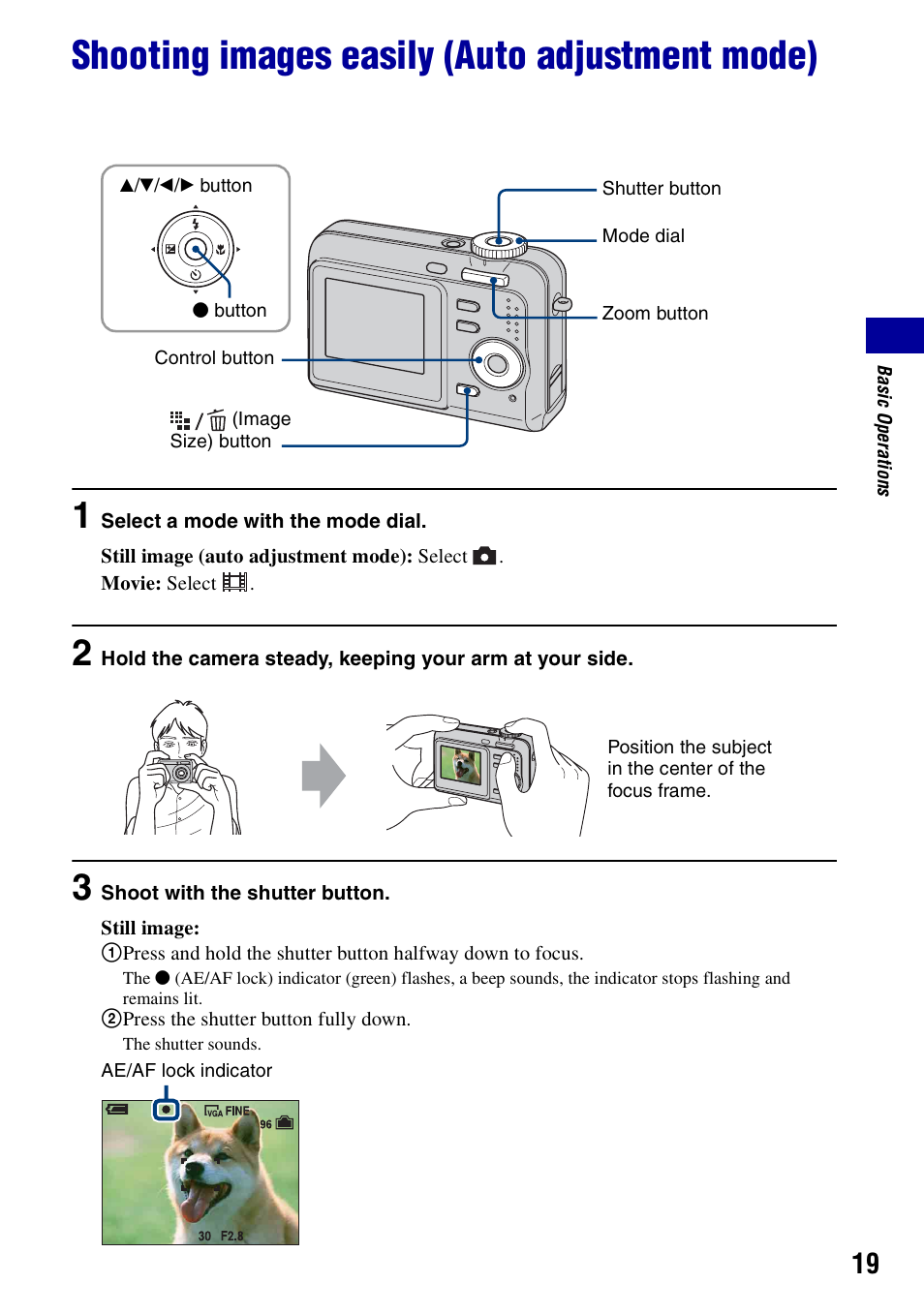 Shooting images easily (auto adjustment mode) | Sony DSC-S700BDL User Manual | Page 19 / 101