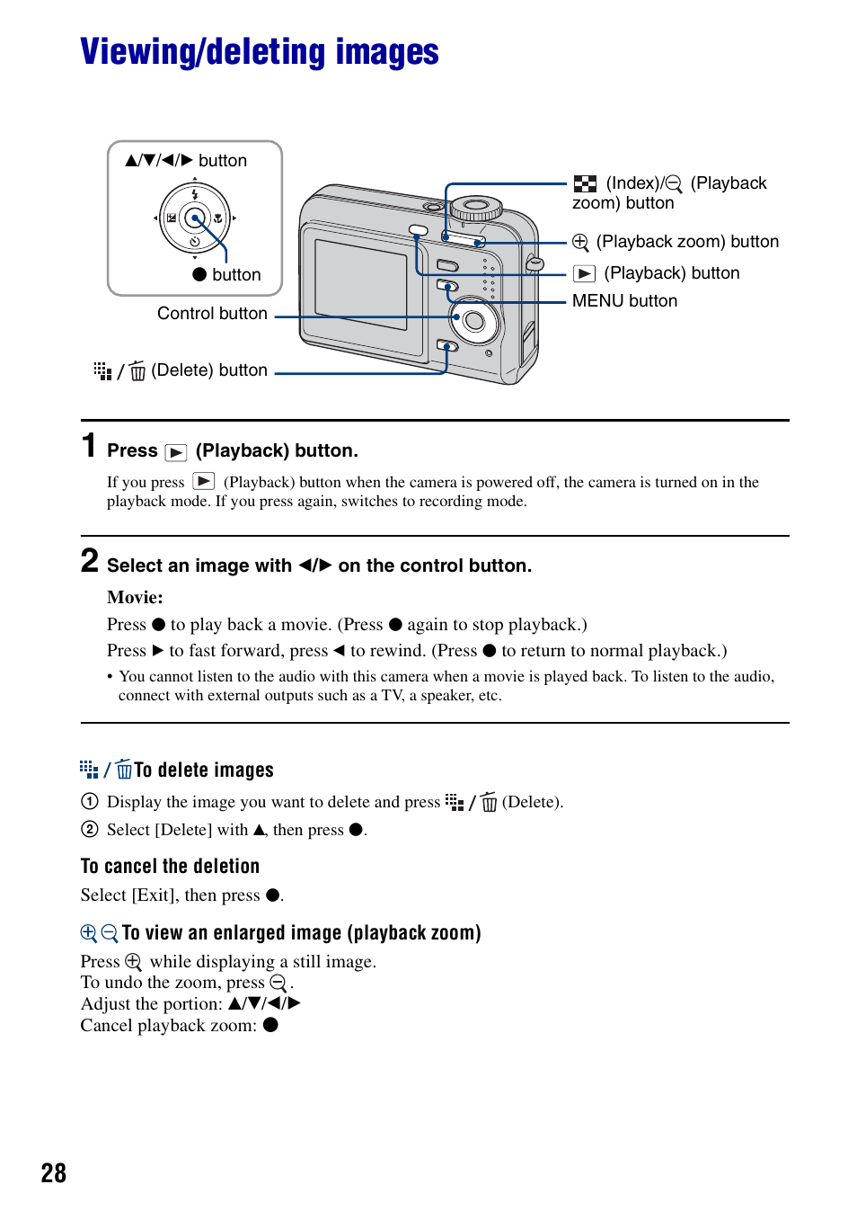 Viewing/deleting images, On (28) | Sony DSC-S700BDL User Manual | Page 28 / 101