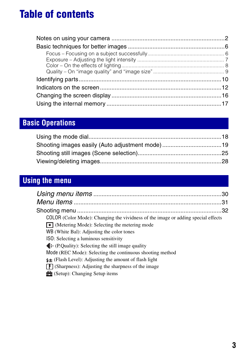 Sony DSC-S700BDL User Manual | Page 3 / 101