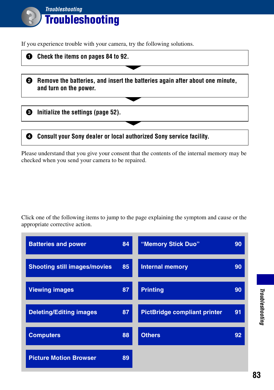 Troubleshooting | Sony DSC-S700BDL User Manual | Page 83 / 101