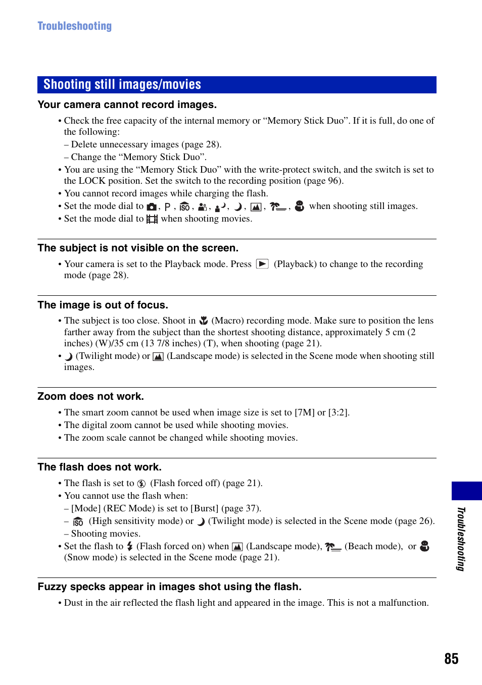 Shooting still images/movies | Sony DSC-S700BDL User Manual | Page 85 / 101