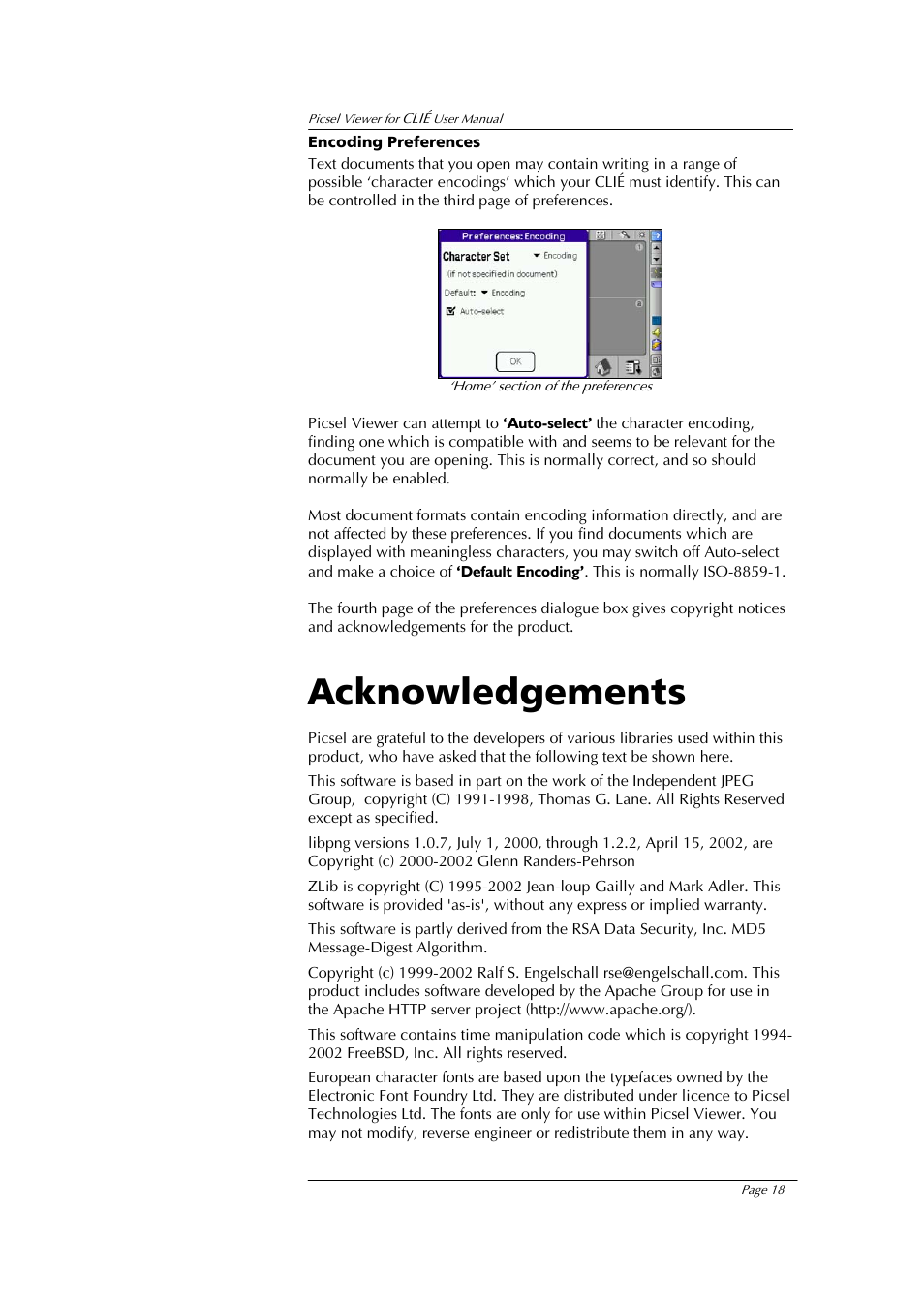 Acknowledgements | Sony PEG-UX40 User Manual | Page 18 / 20