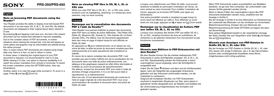 Sony PRS-650 User Manual | 2 pages