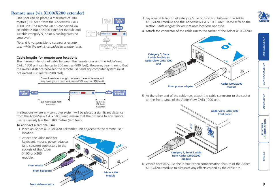 Remote user (via x100/x200 extender), Remote user, Via x100/x200 extender) | Remote, User, X200 | Adder Technology AdderView CATx 1000 User Manual | Page 10 / 54