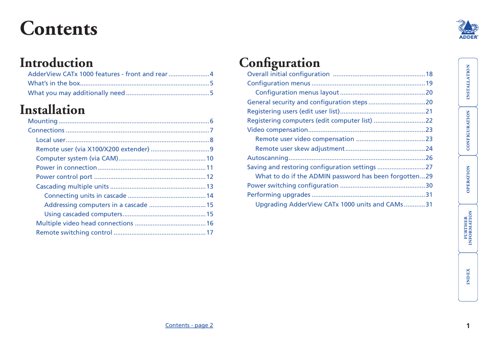 Adder Technology AdderView CATx 1000 User Manual | Page 2 / 54