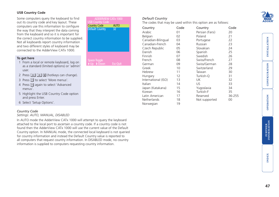 Adder Technology AdderView CATx 1000 User Manual | Page 48 / 54