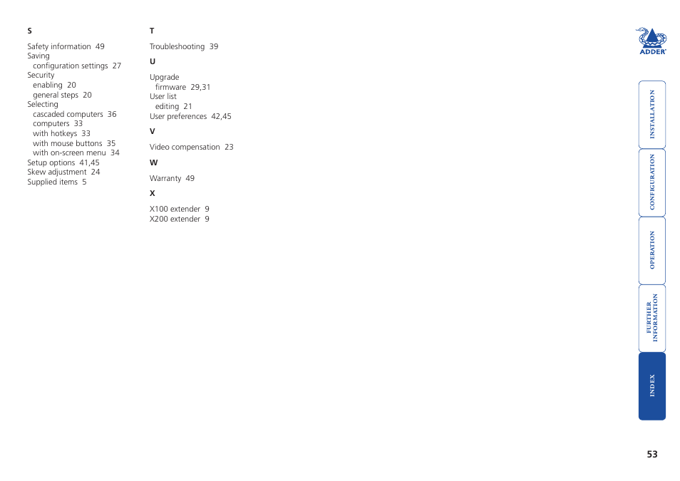 Adder Technology AdderView CATx 1000 User Manual | Page 54 / 54