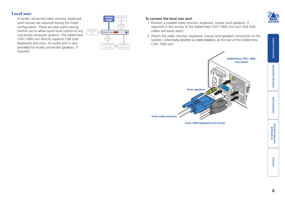 Local user, Local, User | Adder Technology AdderView CATx 1000 User Manual | Page 9 / 54