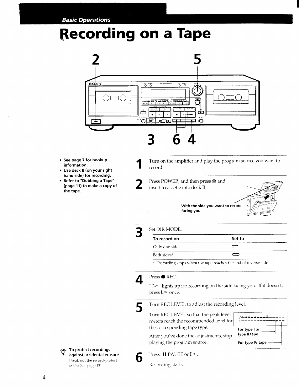 Recording on a tape | Sony TC-WR565 User Manual | Page 4 / 20