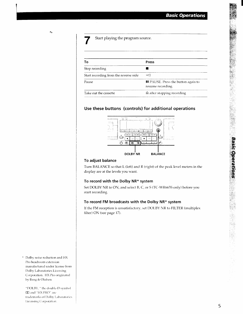 Basic operations | Sony TC-WR565 User Manual | Page 5 / 20