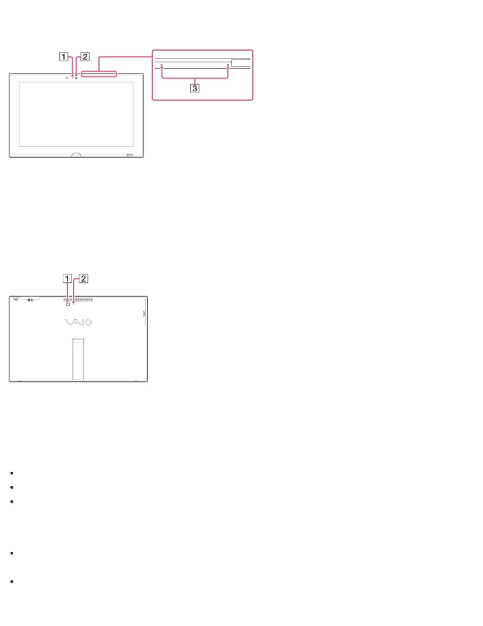 Notes on the built-in camera, Front back | Sony SVT11213CXB User Manual | Page 188 / 251