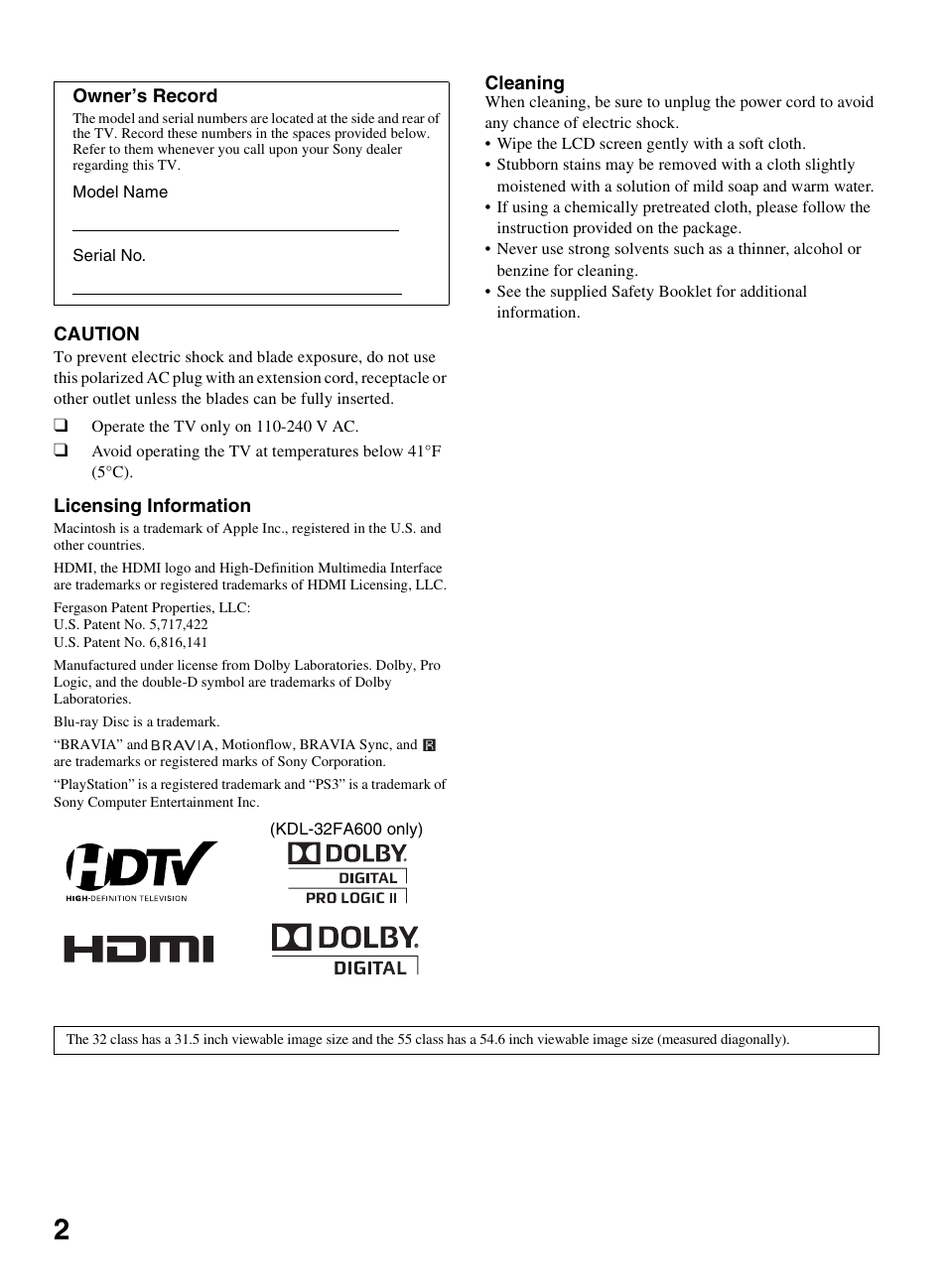 Sony KDL-55EX500 User Manual | Page 2 / 59