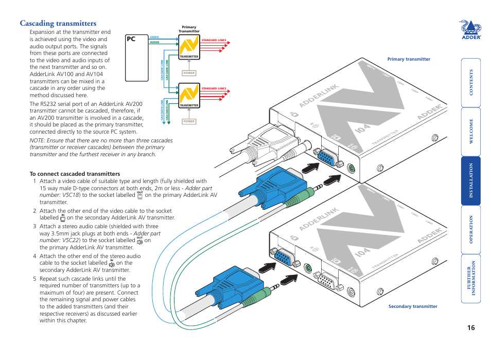 Cascading transmitters, Adderlink | Adder Technology AdderLink AV Series User Manual | Page 17 / 26