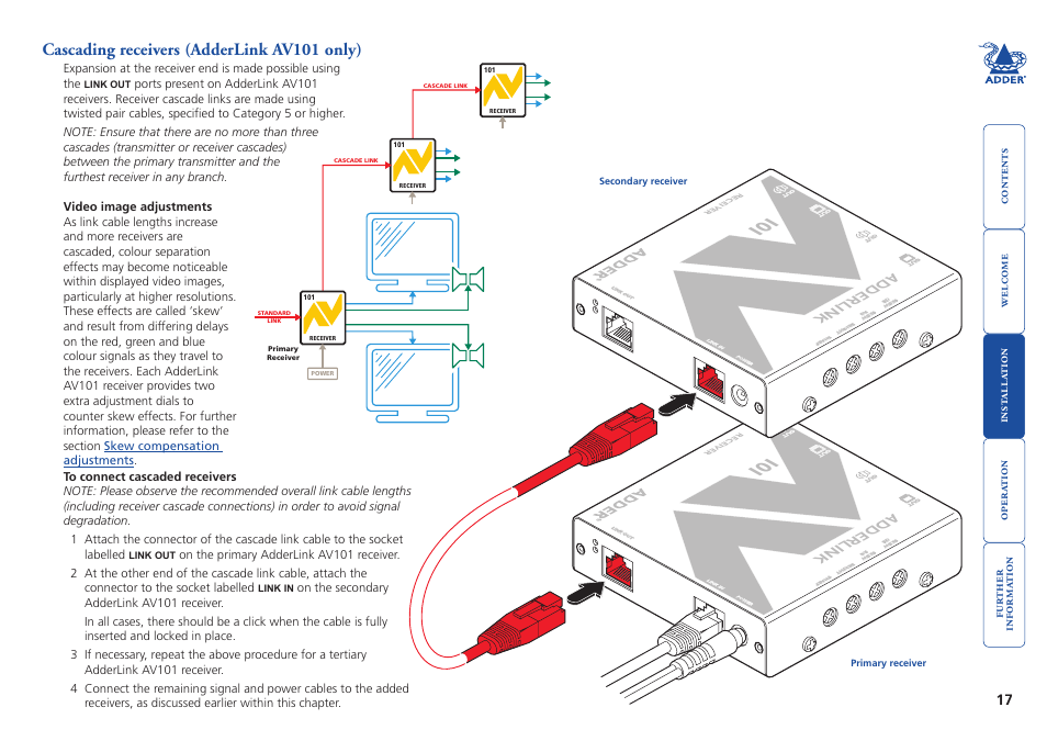 Cascading receivers (adderlink av101 only), Adderlink | Adder Technology AdderLink AV Series User Manual | Page 18 / 26