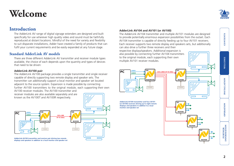 Welcome, Introduction, Standard adderlink av models | Adder Technology AdderLink AV Series User Manual | Page 3 / 26