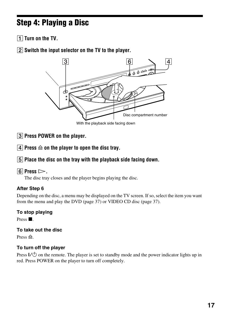 Step 4: playing a disc | Sony DVP-NC600 User Manual | Page 17 / 80