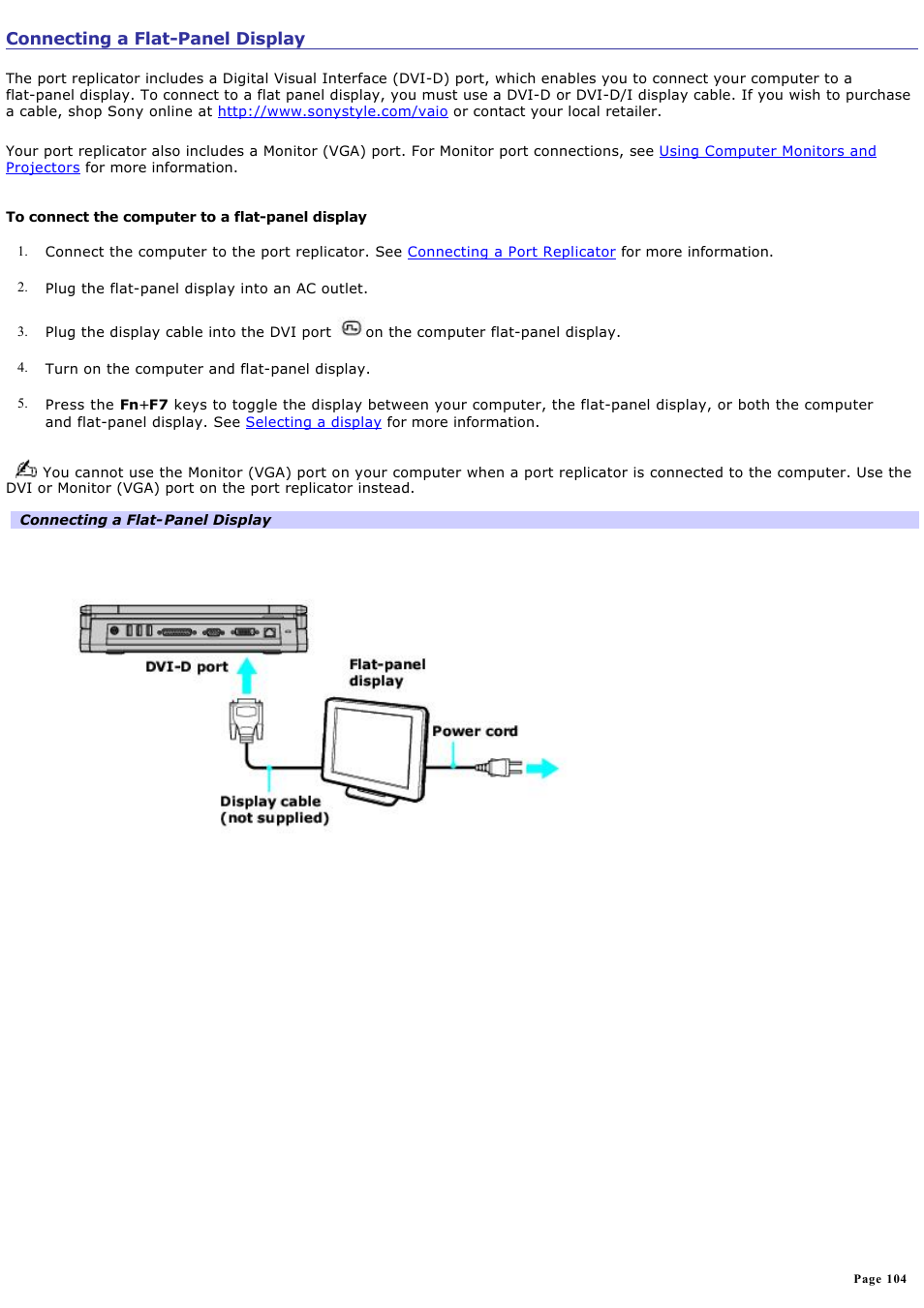 Connecting a flat-panel display | Sony PCG-Z1A User Manual | Page 104 / 164