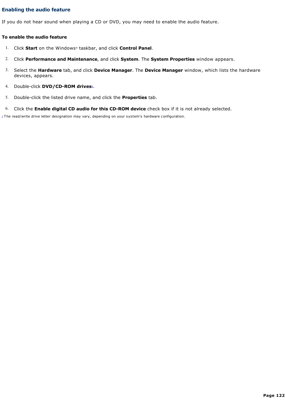 Enabling the audio feature | Sony PCG-Z1A User Manual | Page 122 / 164