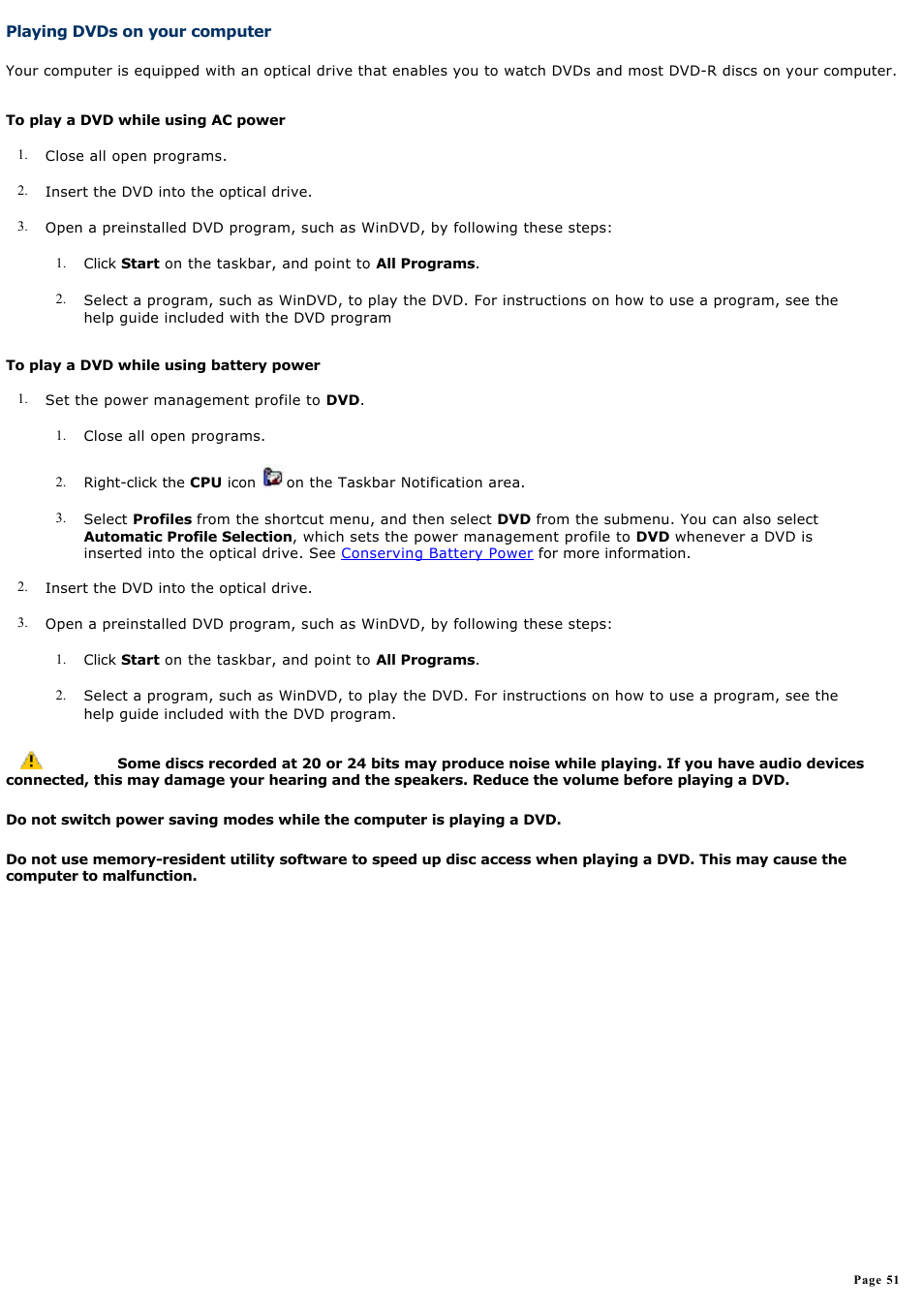 Playing dvds on your computer | Sony PCG-Z1A User Manual | Page 51 / 164