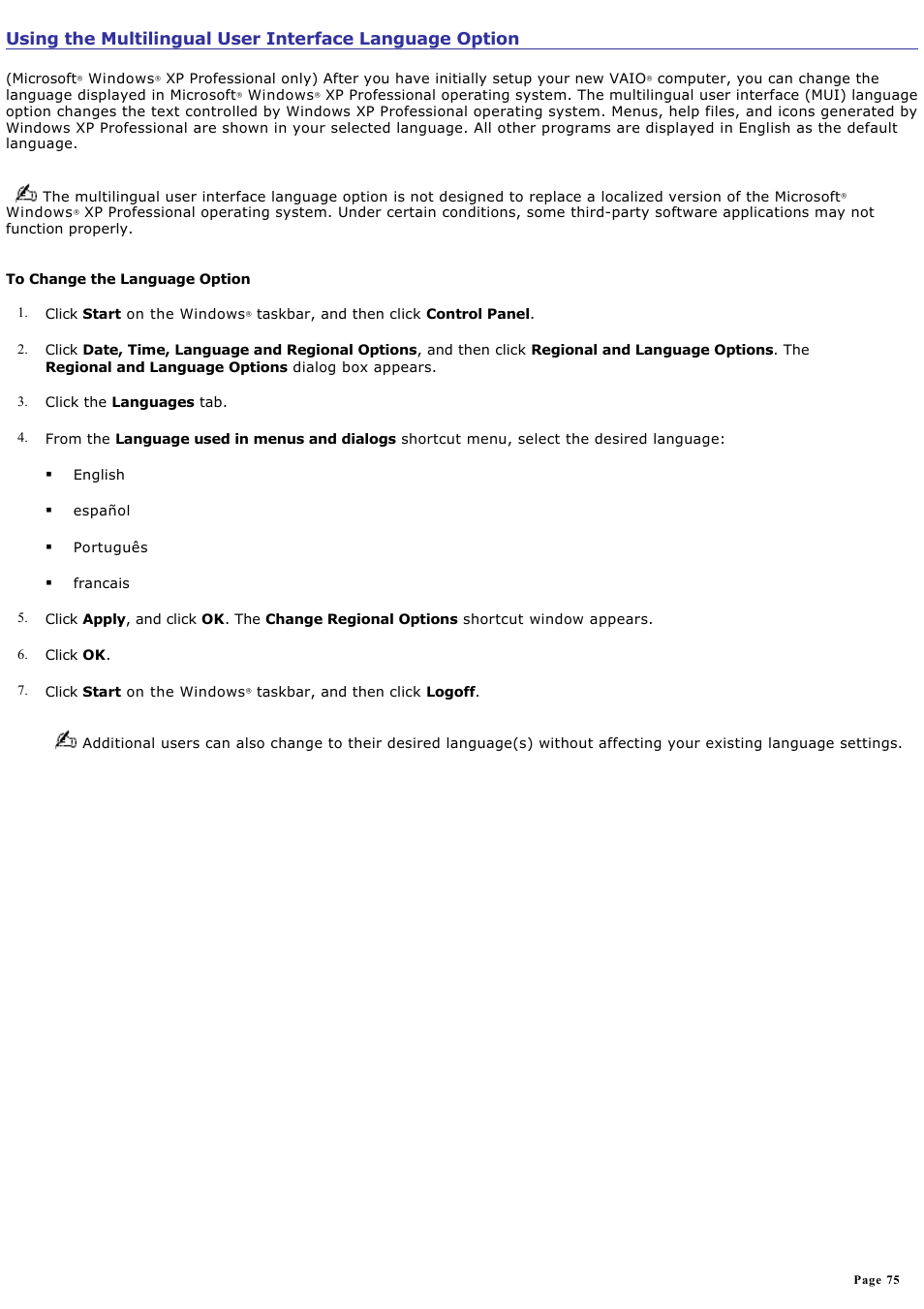 Sony PCG-Z1A User Manual | Page 75 / 164