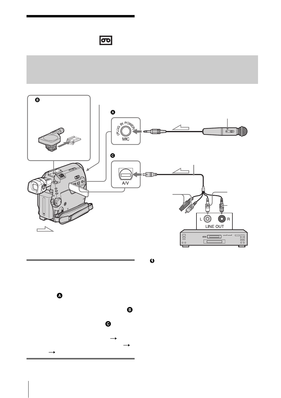 Dubbing sound to a recorded tape, Dubbing sound to a recorded, Tape | Preparing for audio recording | Sony DCR-HC30 User Manual | Page 104 / 148