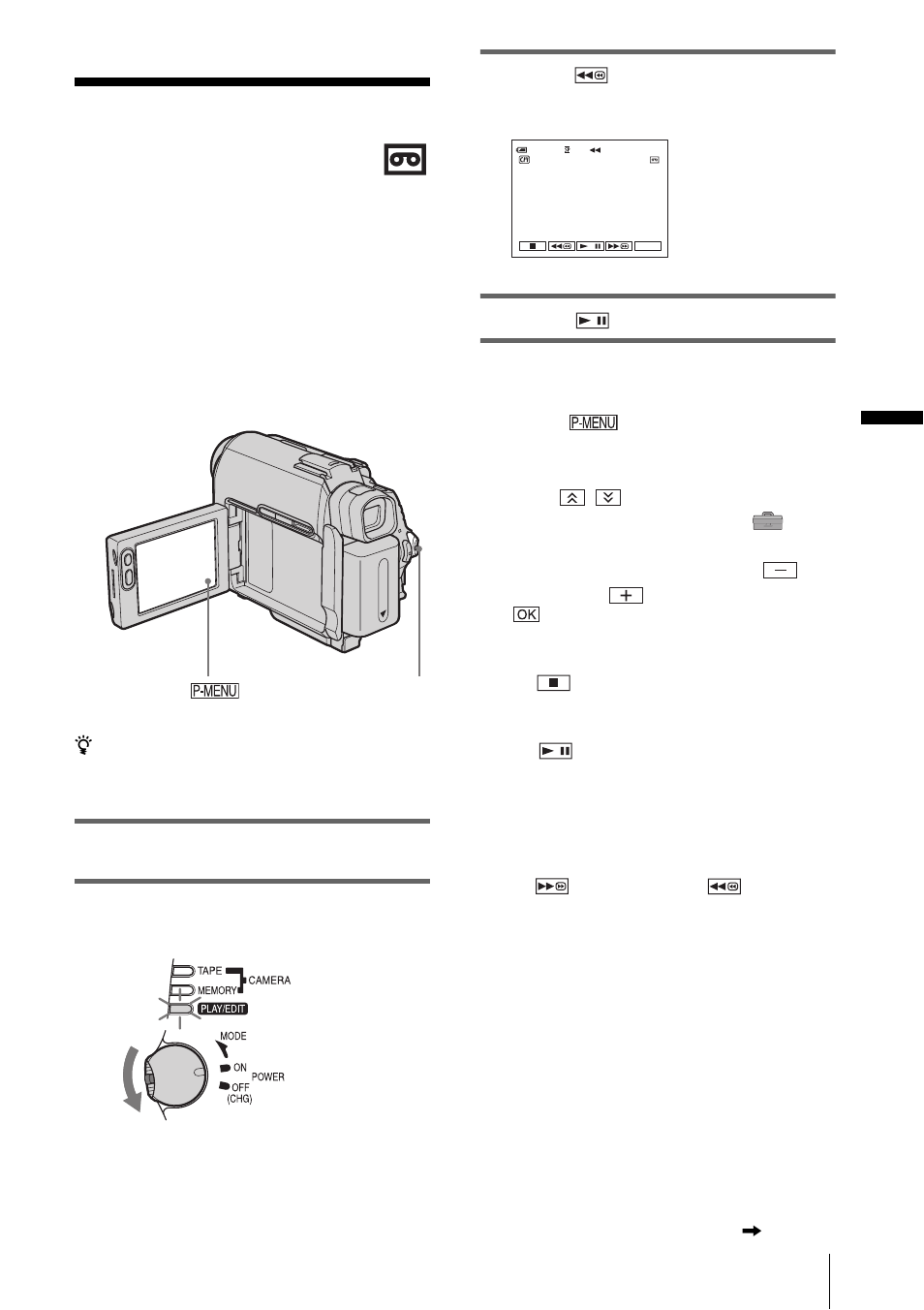 Playback, Viewing movies recorded on a tape | Sony DCR-HC30 User Manual | Page 49 / 148