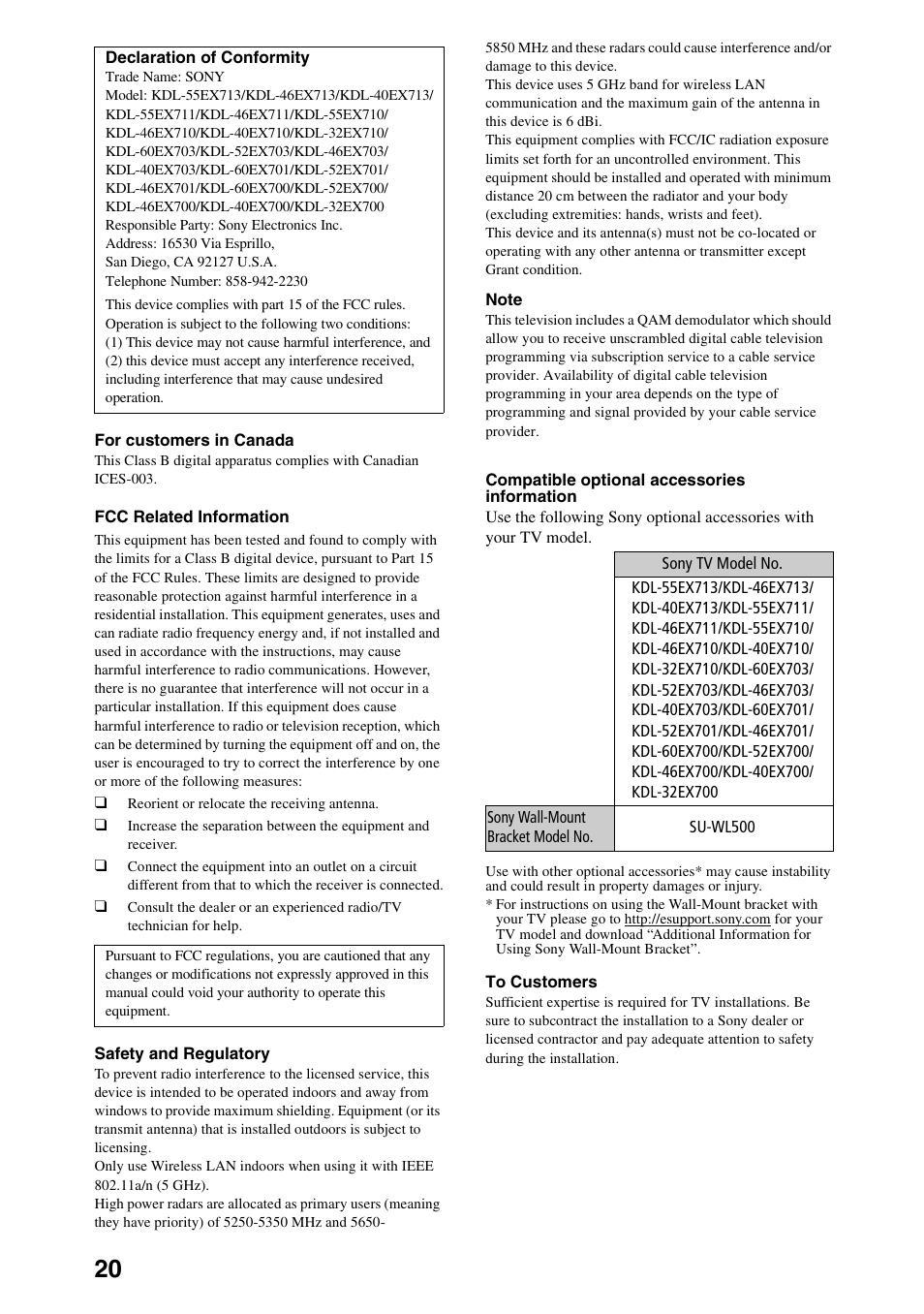 Sony KDL-52EX701 User Manual | Page 20 / 24