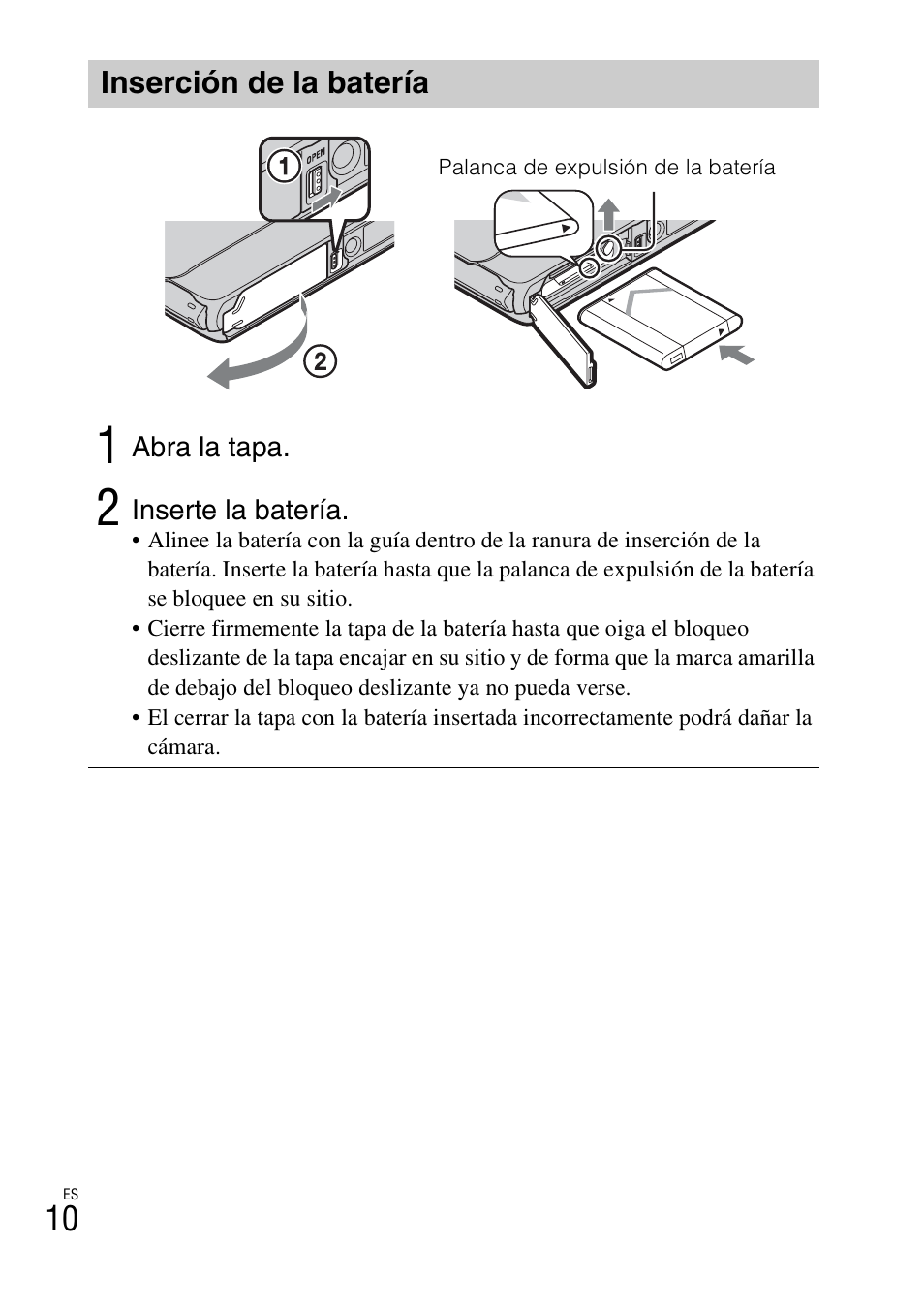 Inserción de la batería | Sony DSC-TX20 User Manual | Page 44 / 68