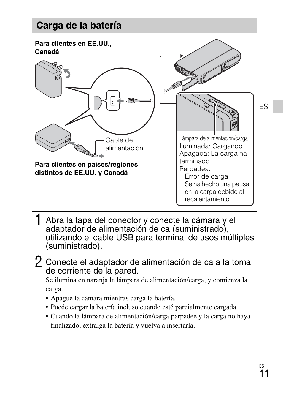 Carga de la batería | Sony DSC-TX20 User Manual | Page 45 / 68