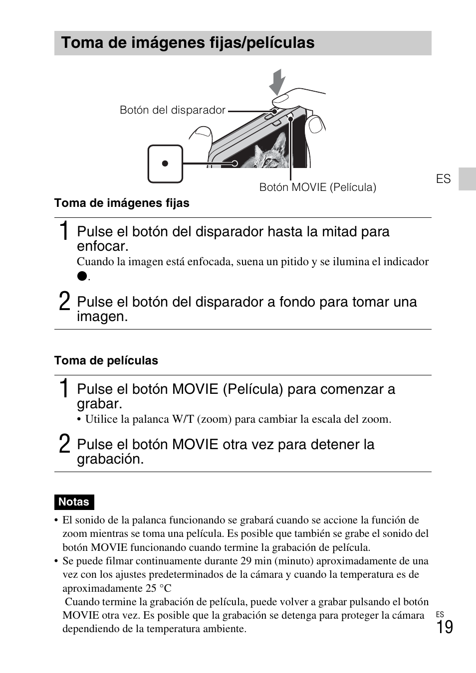 Toma de imágenes fijas/películas | Sony DSC-TX20 User Manual | Page 53 / 68
