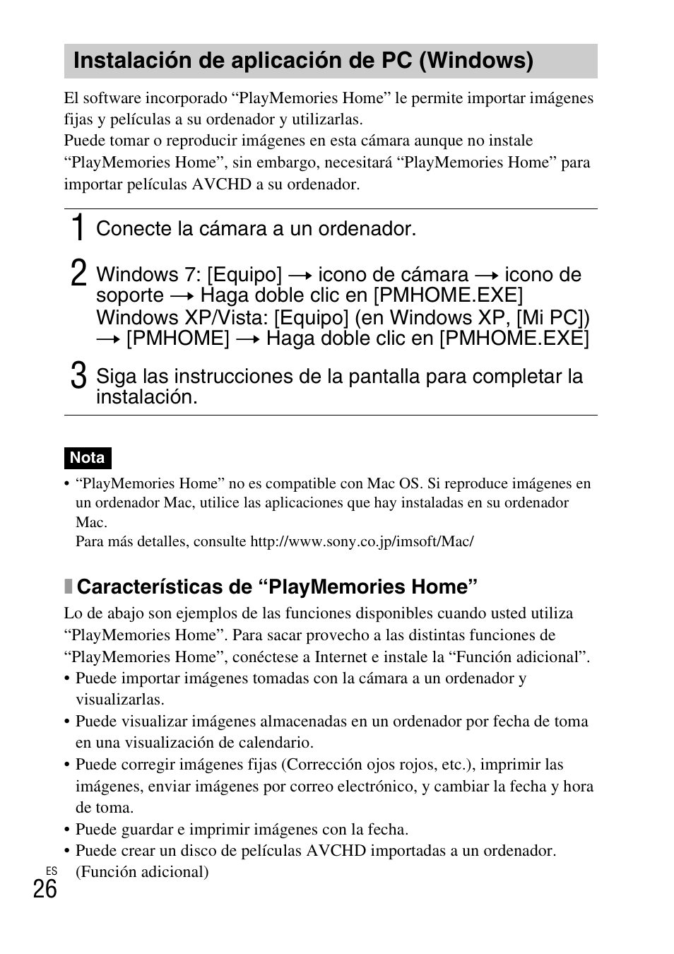 Instalación de aplicación de pc (windows) | Sony DSC-TX20 User Manual | Page 60 / 68