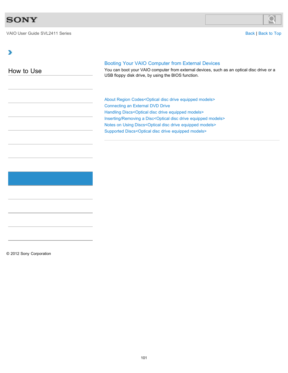 Cd/dvd/bd, How to use | Sony SVL241190X User Manual | Page 101 / 522