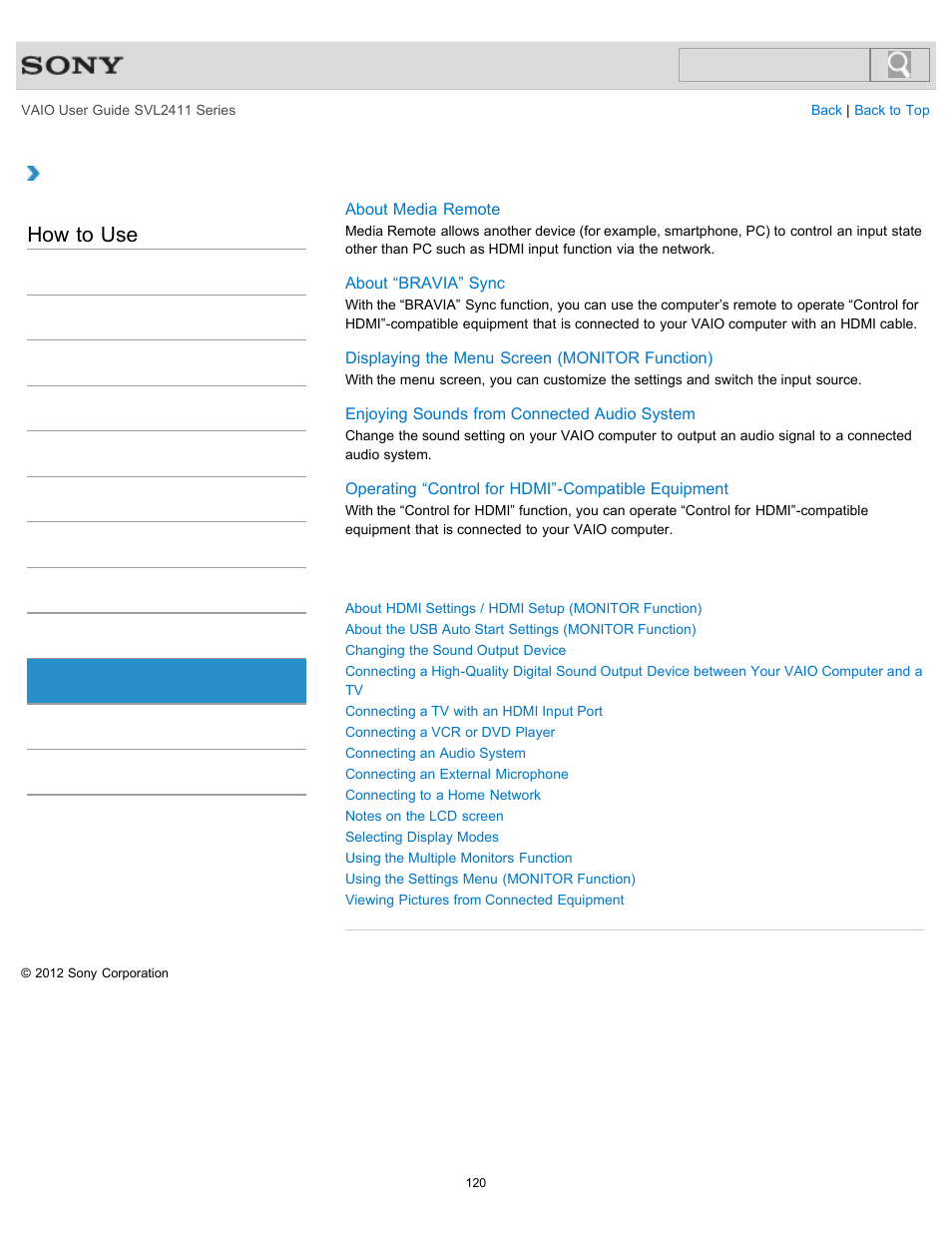Peripheral device, How to use | Sony SVL241190X User Manual | Page 120 / 522