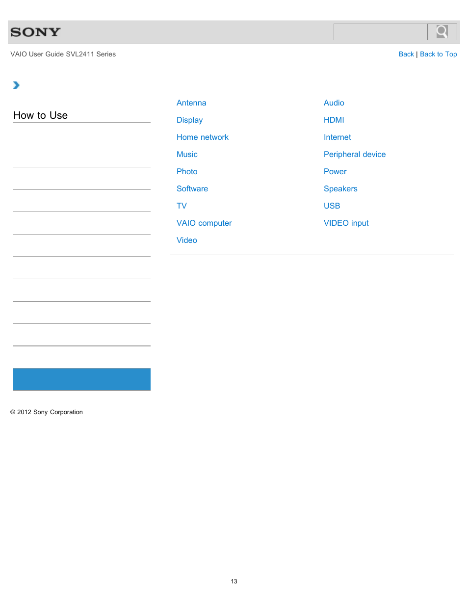 Monitor function, How to use | Sony SVL241190X User Manual | Page 13 / 522