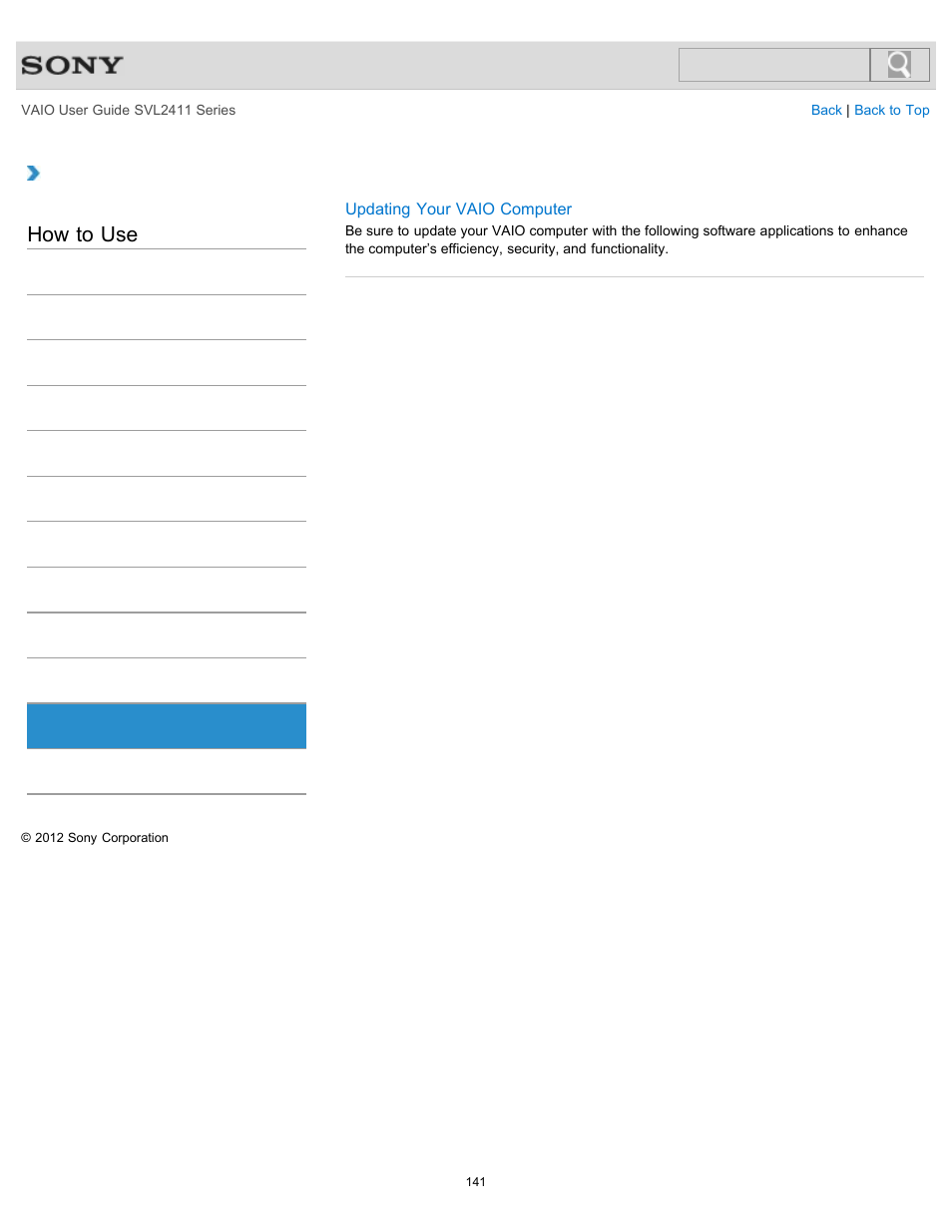 Security, How to use | Sony SVL241190X User Manual | Page 141 / 522