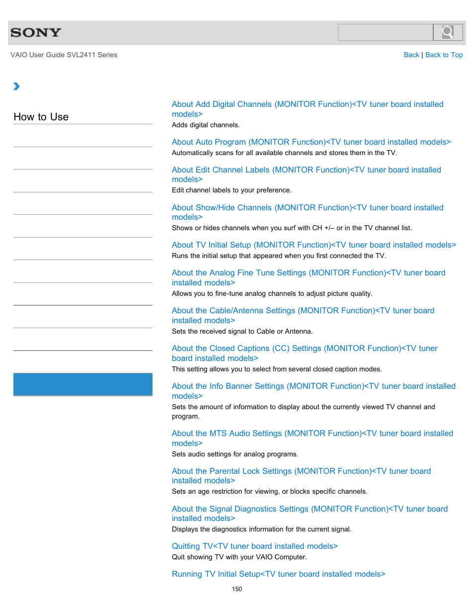 How to use | Sony SVL241190X User Manual | Page 150 / 522