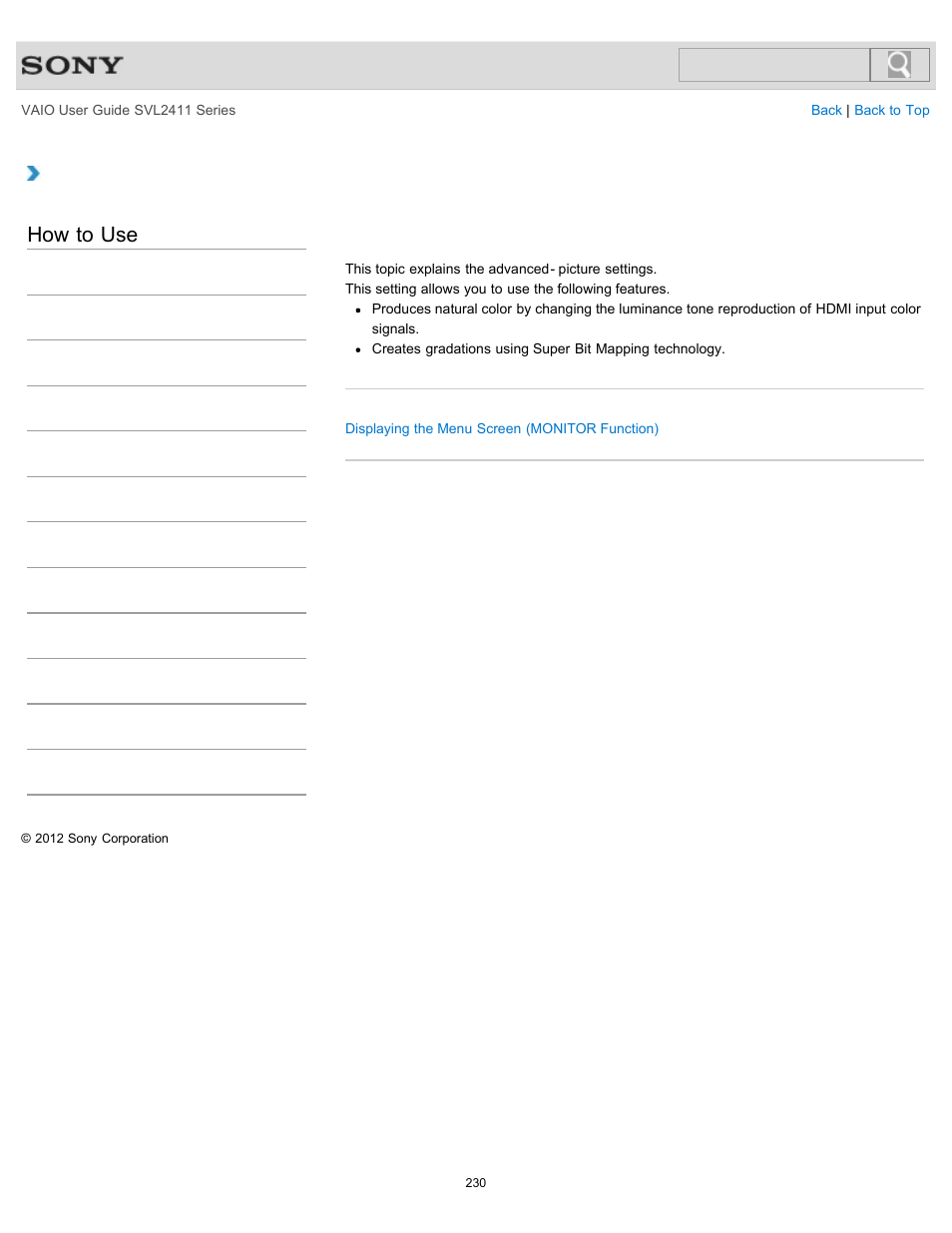 How to use | Sony SVL241190X User Manual | Page 230 / 522