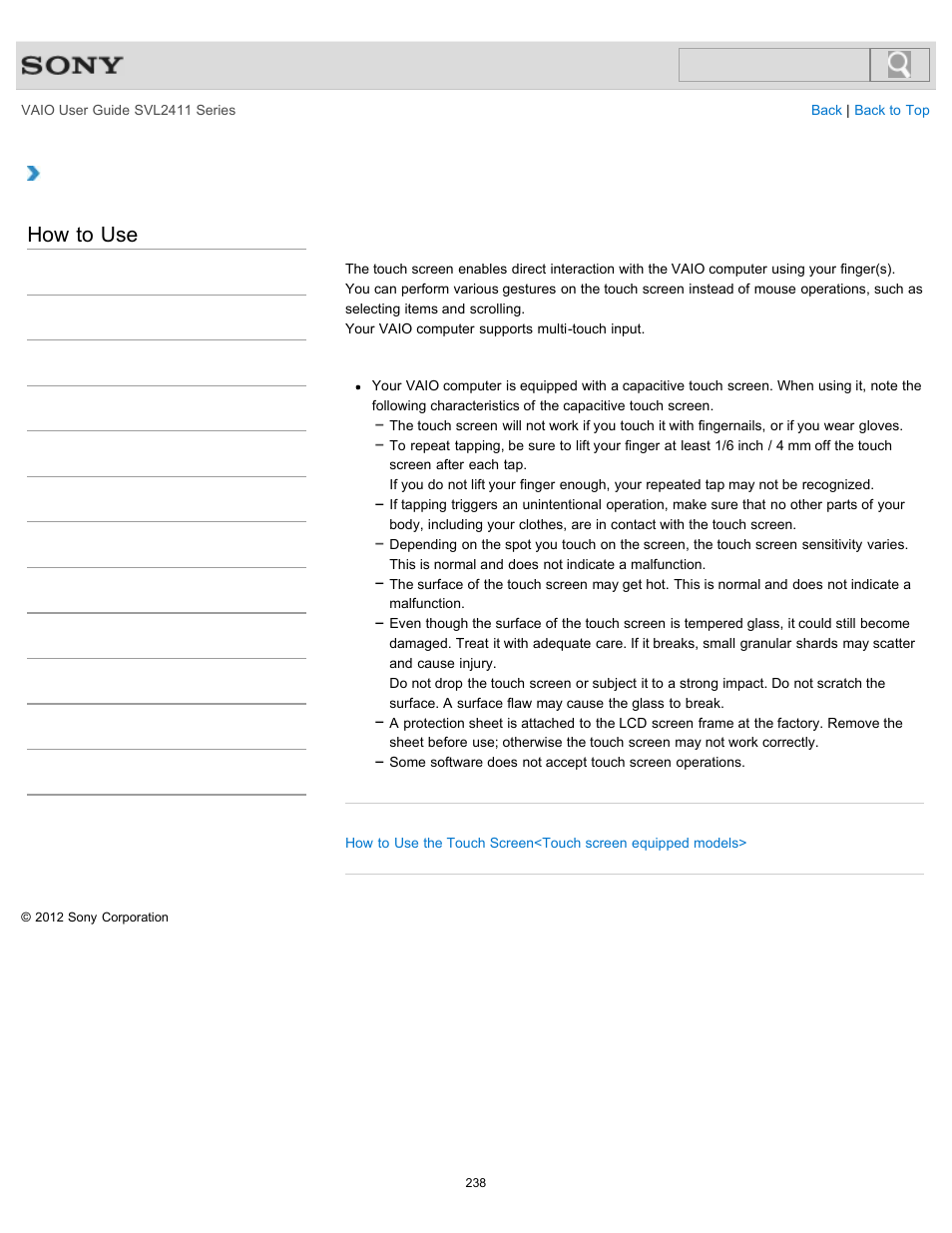 How to use | Sony SVL241190X User Manual | Page 238 / 522