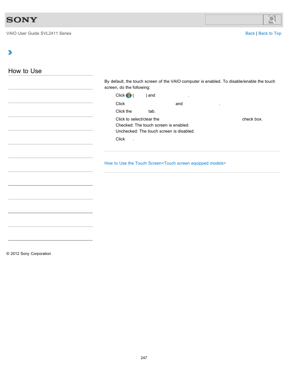 How to use | Sony SVL241190X User Manual | Page 247 / 522